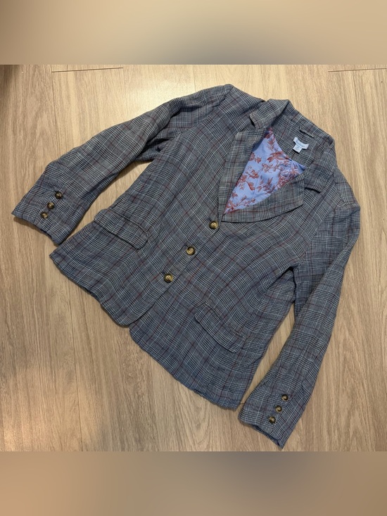 Sundance Jackets & Blazers - Sundance, 100% Linen Blazer Jacket Plaid Blue Bird Floral Lining | Women Size M